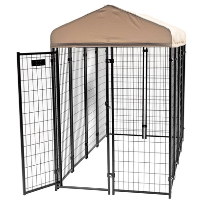 Lucky Dog STAY Series 4 x 8 x 6 Foot Roofed Steel Frame Villa Dog Kennel, Khaki - 268852