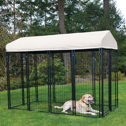 Lucky Dog STAY Series 4 x 8 x 6 Foot Roofed Steel Frame Villa Dog Kennel, Khaki - 268852