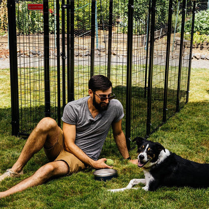 Lucky Dog STAY Series 4 x 8 x 6 Foot Roofed Steel Frame Villa Dog Kennel, Khaki - 268852