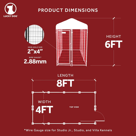 Lucky Dog STAY Series 4 x 8 x 6 Foot Roofed Steel Frame Villa Dog Kennel, Khaki - 268852