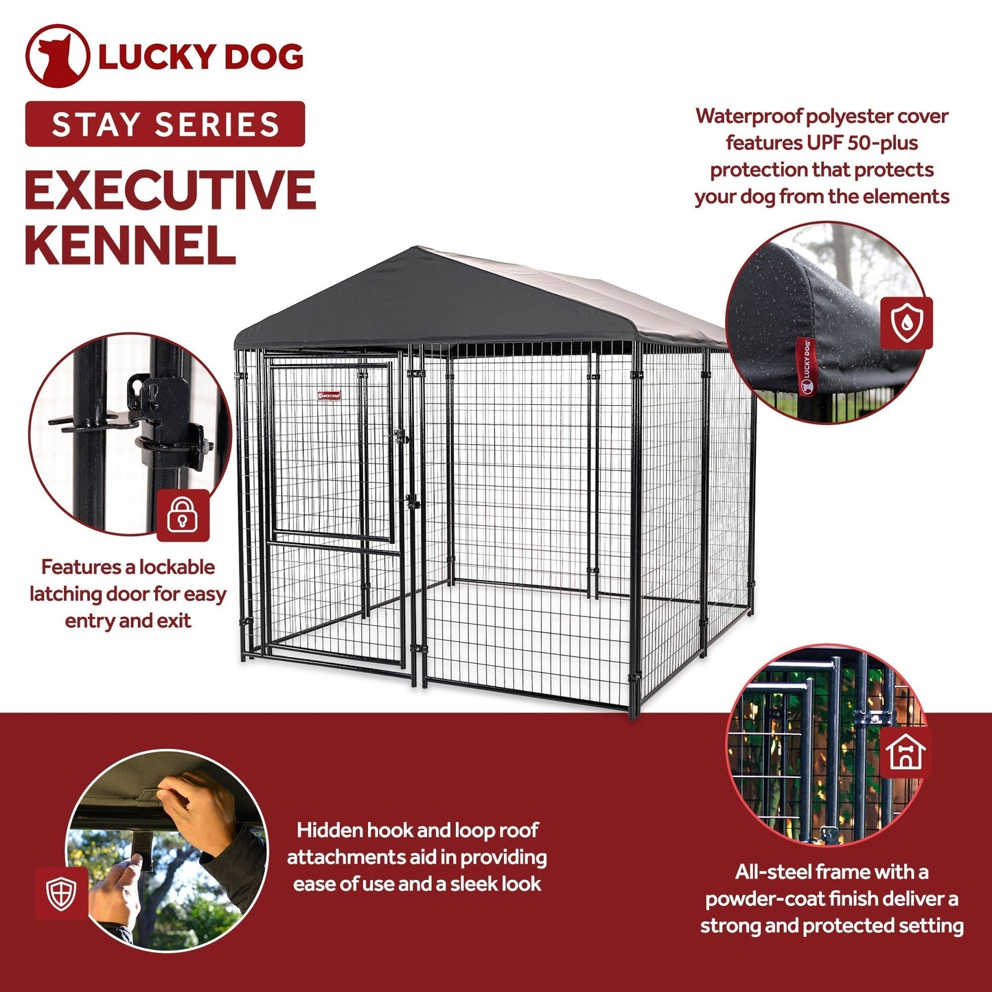 Lucky Dog STAY Series 8 x 8 x 6 Foot Roofed Steel Frame Executive Dog Kennel - 268968