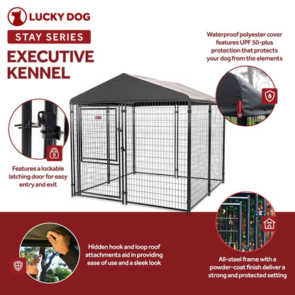Lucky Dog STAY Series 8 x 8 x 6 Foot Roofed Steel Frame Executive Dog Kennel - 268968
