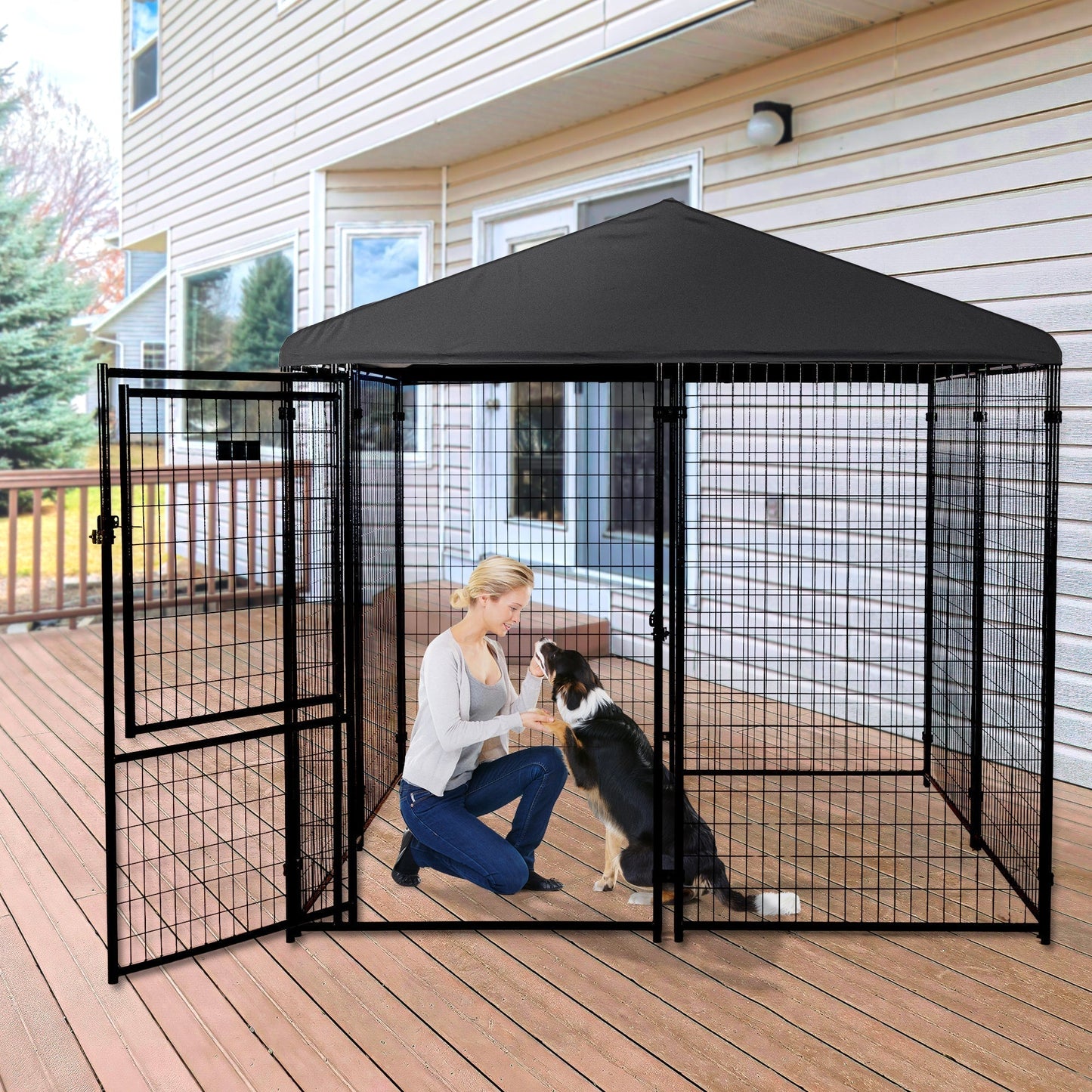 Lucky Dog STAY Series 8 x 8 x 6 Foot Roofed Steel Frame Executive Dog Kennel - 268968