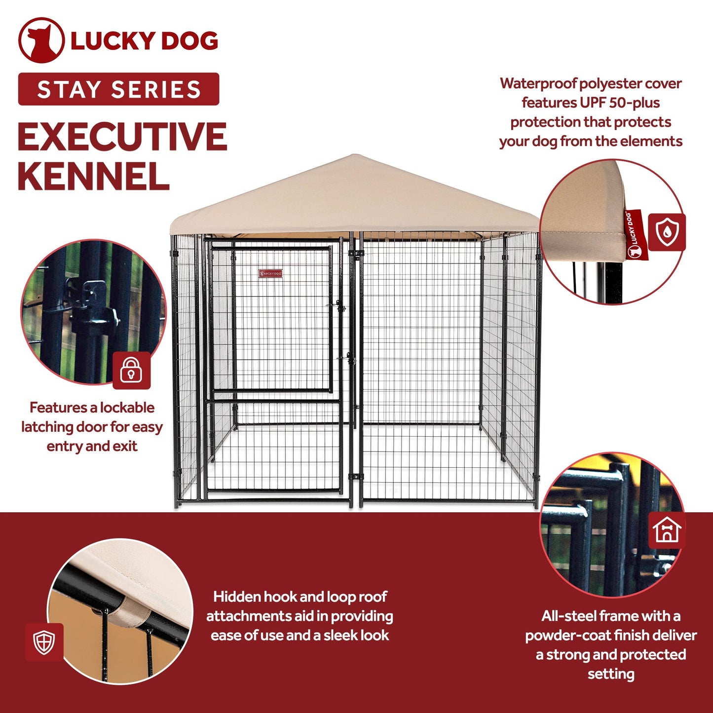 Lucky Dog STAY Series 8 x 8 x 6 Foot Roofed Steel Frame Executive Dog Kennel - 268969