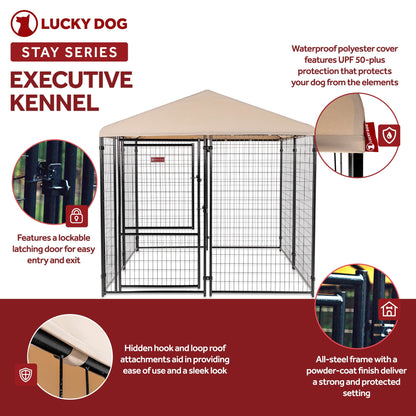 Lucky Dog STAY Series 8 x 8 x 6 Foot Roofed Steel Frame Executive Dog Kennel - 268969