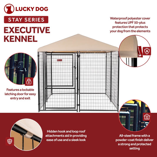 Lucky Dog STAY Series 8 x 8 x 6 Foot Roofed Steel Frame Executive Dog Kennel - 268969