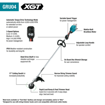 Makita GRU04M1 40V max XGT Brushless Cordless 17" High Torque String Trimmer Kit  - GRU04M1