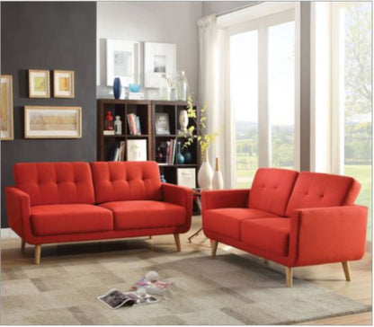 Modway Furniture 74" Red Linen Sofa - Elegant Design with Warm Wood Brown Legs for Chic Living Room Comfort & Style - 285661-HOMEROOTS