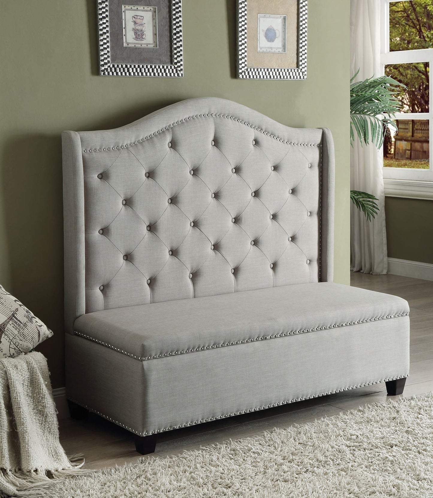Modway Furniture 54" Beige Fabric Settee with Elegant Chocolate Legs - Versatile Sofa for Chic Home Decor Style - 285685-HOMEROOTS