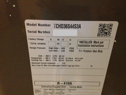 York International 3 Ton Horizontal Discharge Split-System Air Conditioner, 13 Seer 460/60/3 R-410A - TCHD36S44S3A