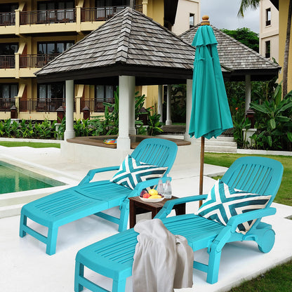 Tangkula Outdoor Chaise Lounge Chair, 5-Position Adjustable Recliner with Storage Box and Flexible Wheels - OP70717BK