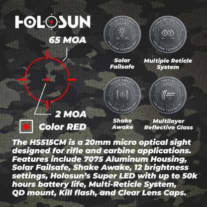 Holosun HS515CM Military Grade Micro Red Circle Dot Sight/Solar Panel/QD Mount Optics Lens Cleaning Pen, Extra Battery and Lens Cleaning Cloth Bundle - HS515CM_Towel_W4U-LCP_2032