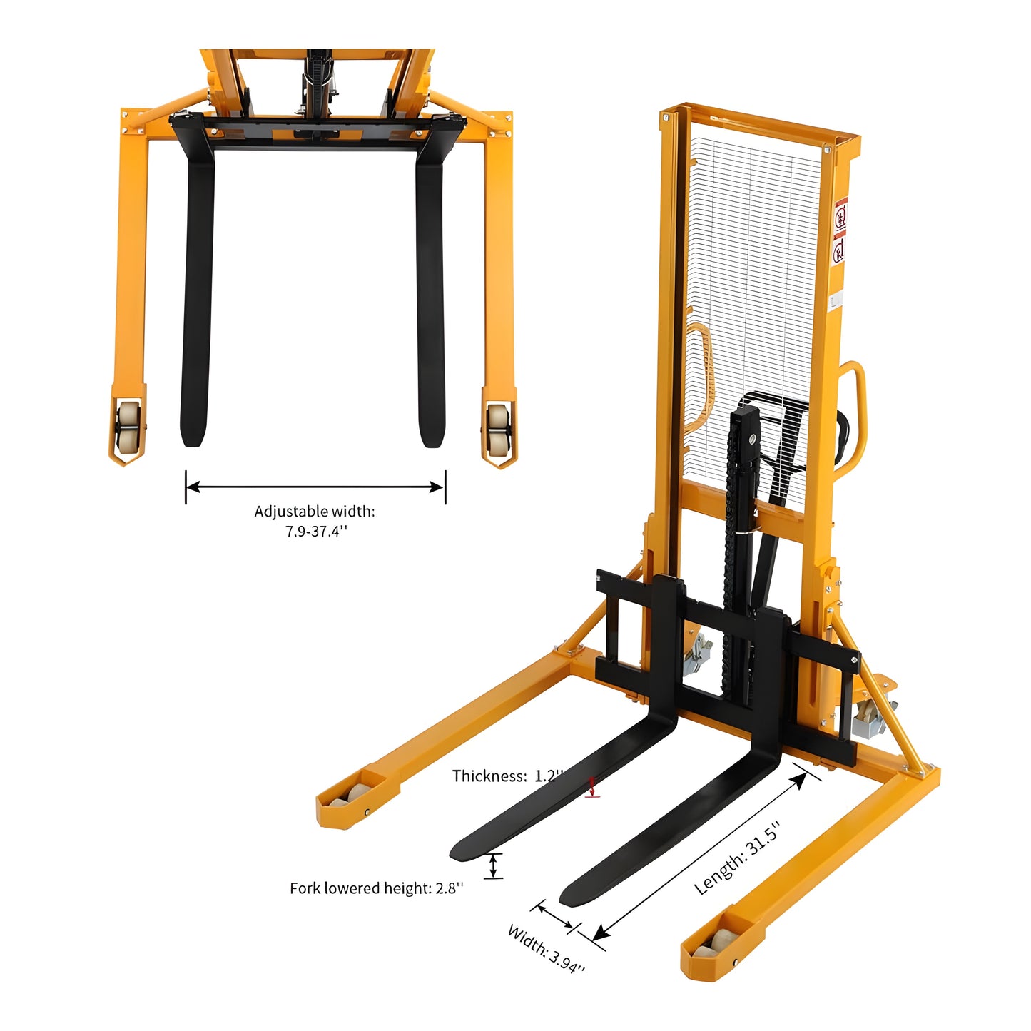 Apollolift Manual Hydraulic Stacker Pallet Stacker Adjustable Forks 2200lbs Cap. 63" Lift Height A-3003