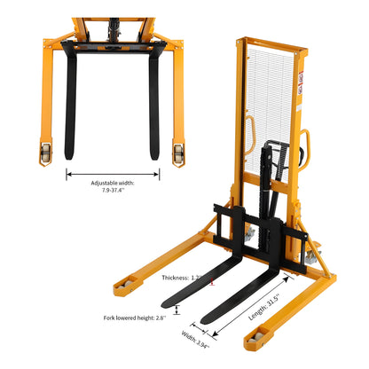 Apollolift Manual Pallet Stacker Adjustable Forks 1100lbs Cap. 63" Lift Height A-3002