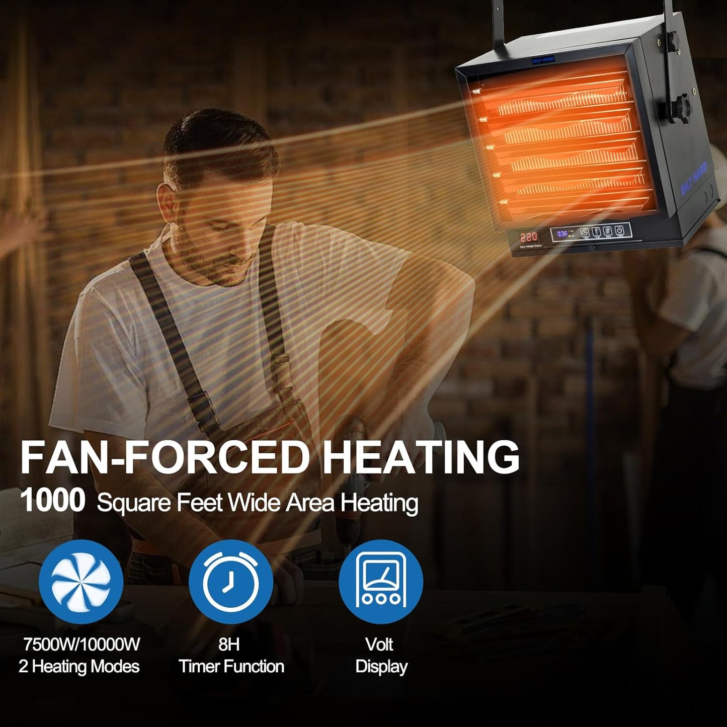 BILT HARD 10,000W Garage Heater, 240V Digital Fan-Forced Wall Mount Shop Heater with Full-Function Remote, Hardwired Shop Heater with 8H Timer, Overheat Protection, Ideal for Garage, Workshop - WHF-0509