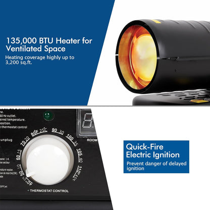 BILT HARD 135,000 BTU Forced Air Kerosene Heater, Portable Torpedo Space Heater with Movable Wheels, Thermostat Control, Overheat Protection, CSA Listed - WHD-0304
