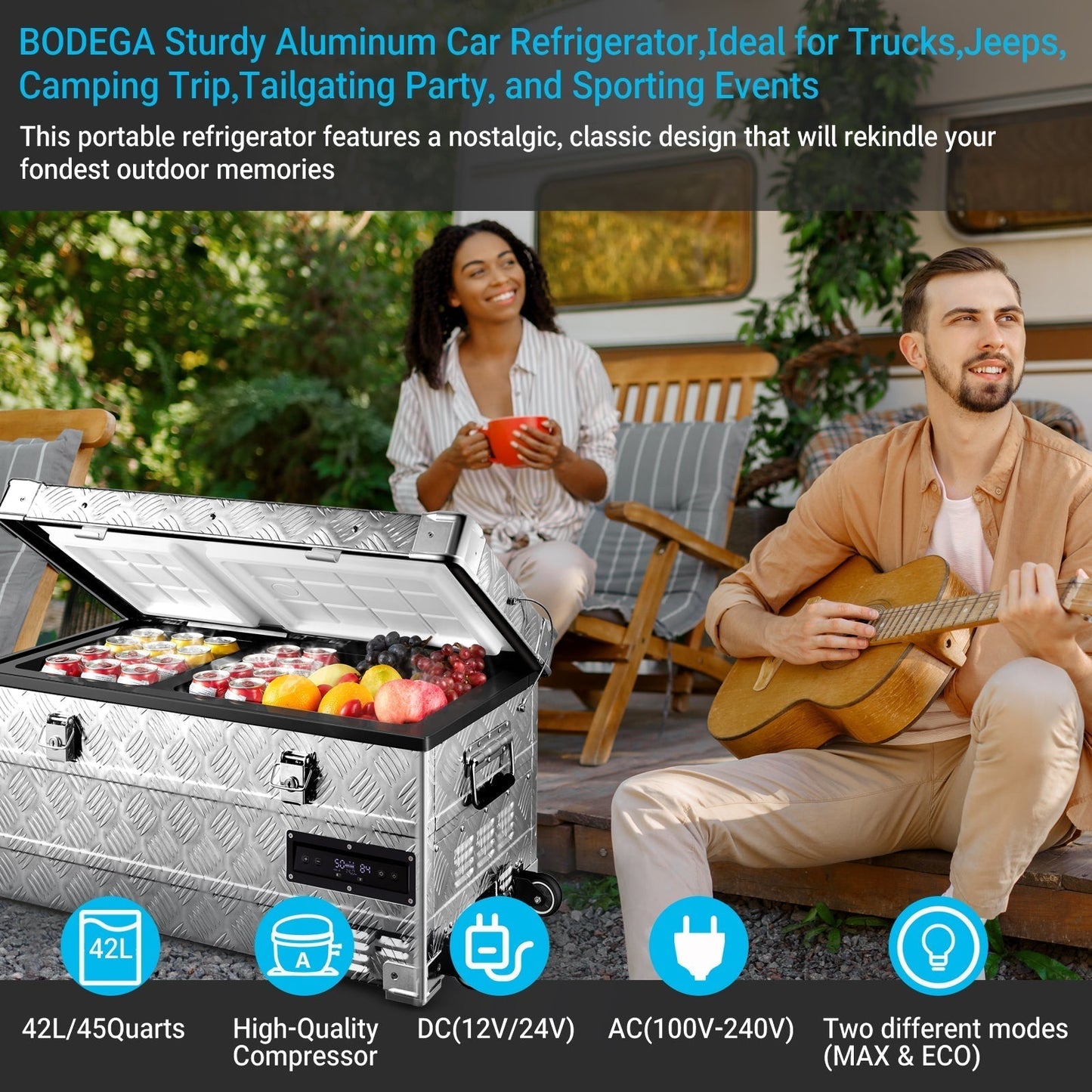 BODEGAcooler 45Quart/42L AL42 Dual Zone Portable Car Fridge - BG-AL42