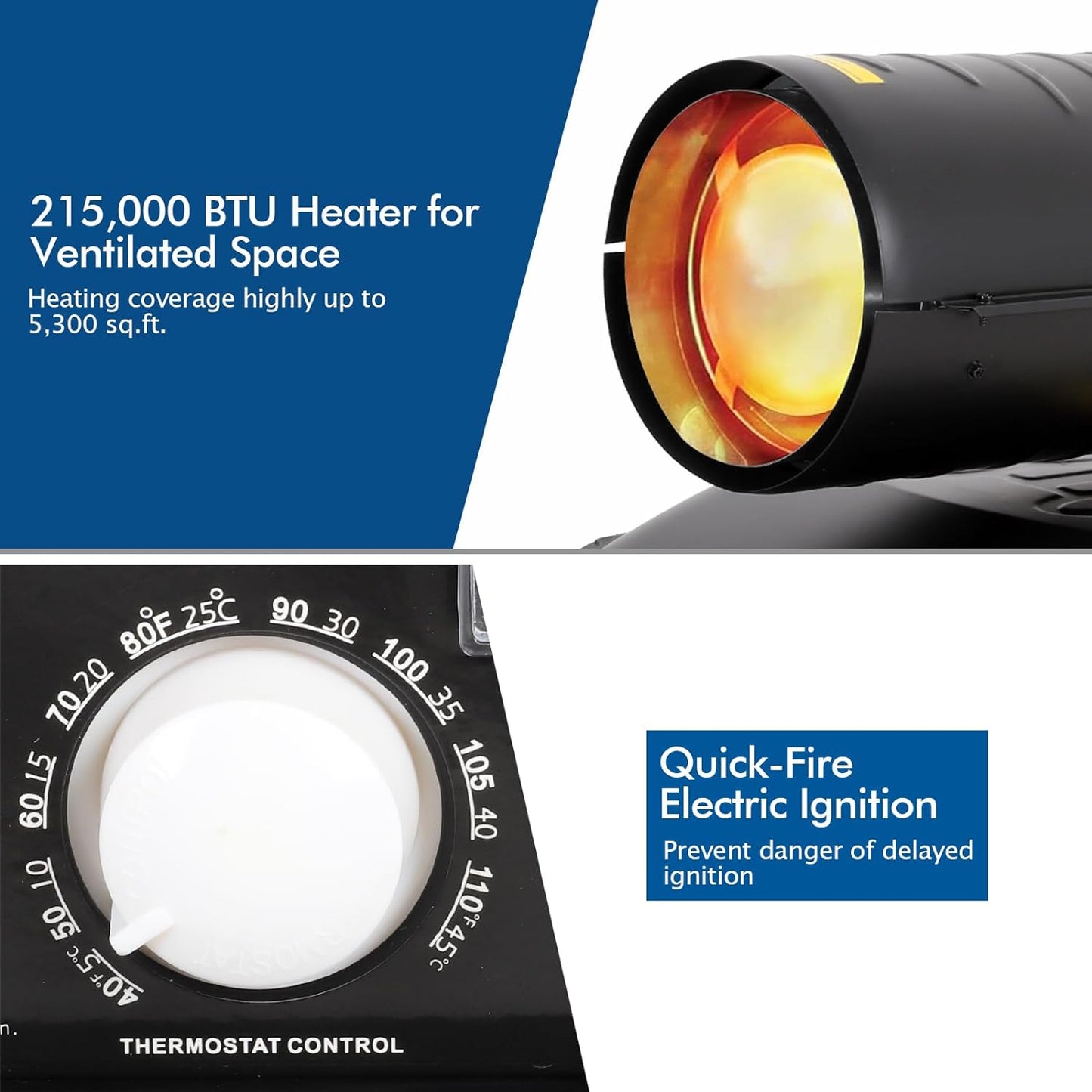 BILT HARD 215,000 BTU Forced Air Kerosene Heater, Portable Torpedo Space Heater with Movable Wheels, Thermostat Control, Overheat Protection, CSA Listed - WHD-0305