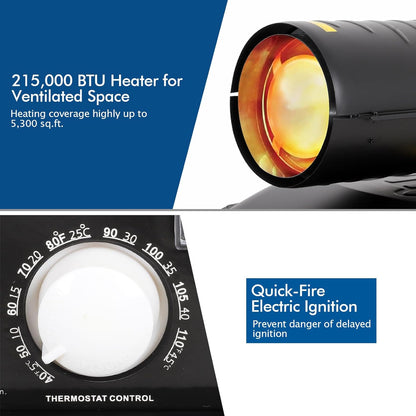 BILT HARD 215,000 BTU Forced Air Kerosene Heater, Portable Torpedo Space Heater with Movable Wheels, Thermostat Control, Overheat Protection, CSA Listed - WHD-0305