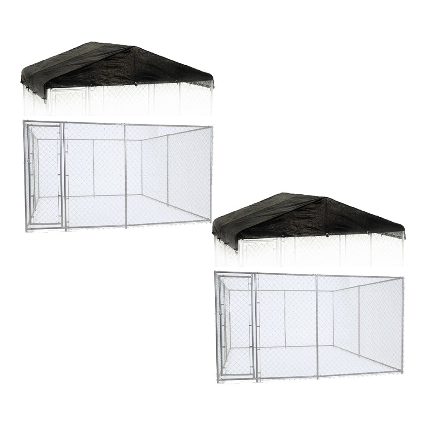 Lucky Dog 10' x 10' Chain Link Dog Kennel (2 Pack) & Waterproof Roof (2 Pack) - 174385