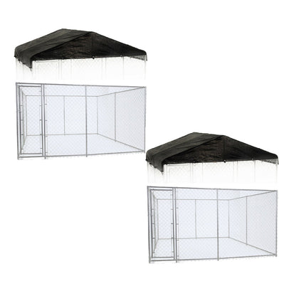 Lucky Dog 10' x 10' Chain Link Dog Kennel (2 Pack) & Waterproof Roof (2 Pack) - 174385
