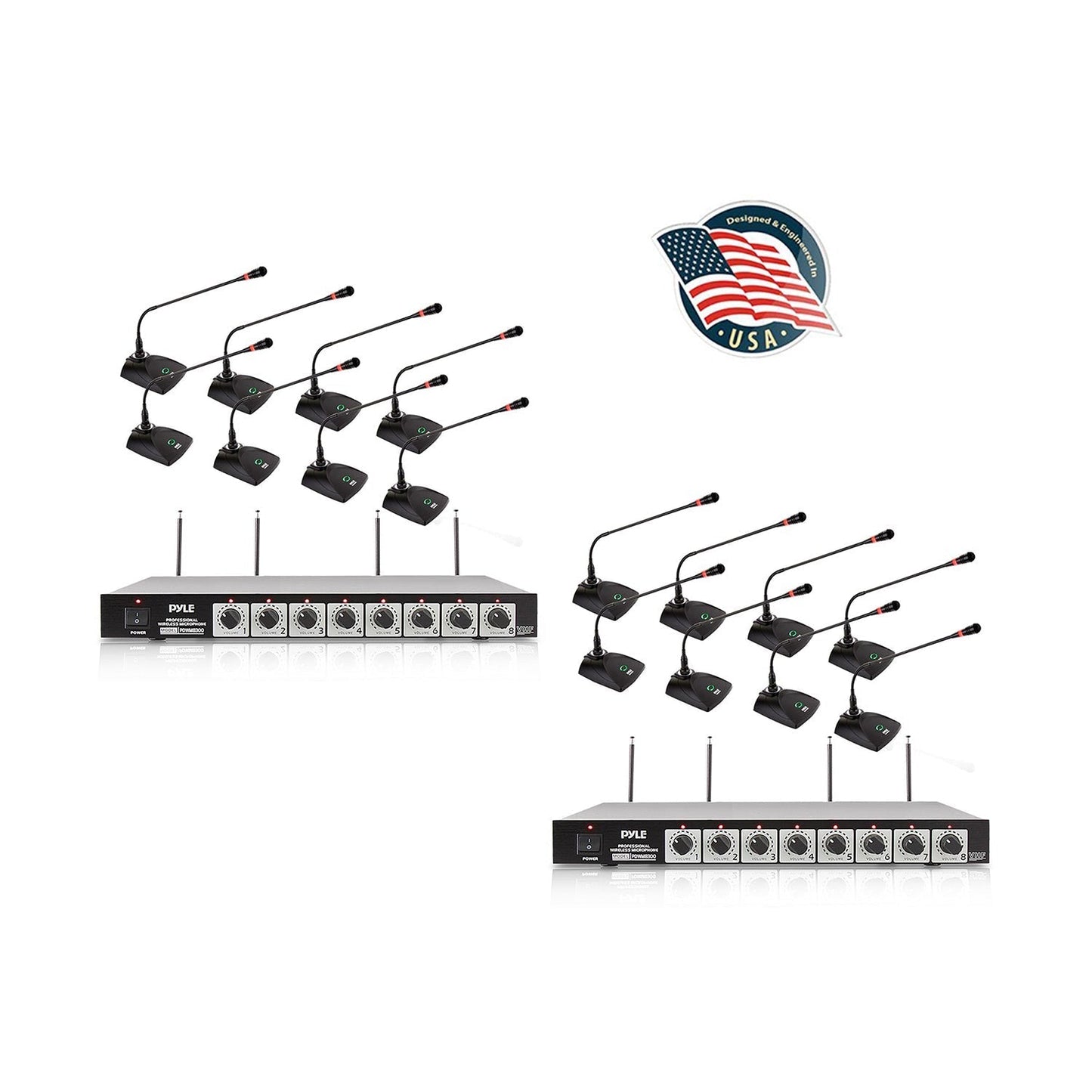 Pyle 2 x PDWM8300 VHF 8 Channel Wireless Desktop Microphones & Receiver (2 Pack) - 215251