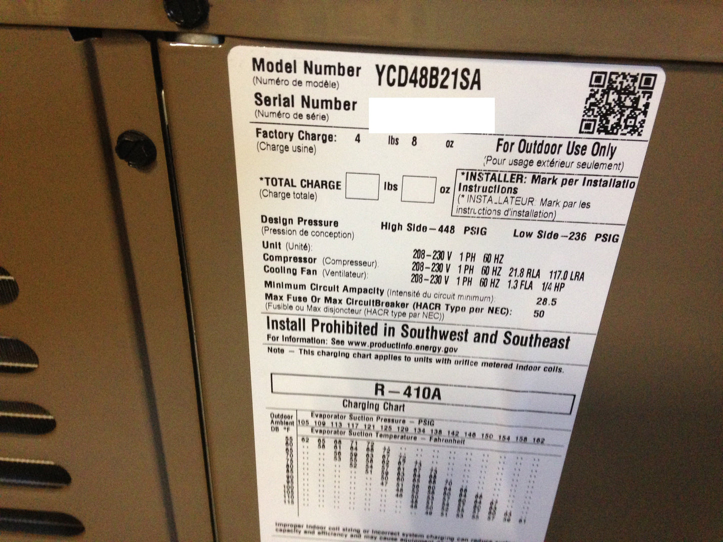 York International 4 Ton "LX" Series Split-System Air Conditioner, 13 SEER 208-230/60/1 R-410A - YCD48B21SA