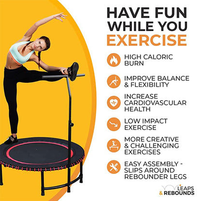 LEAPS & REBOUNDS 48" Adjustable Stability Bar with 48" Fitness Trampoline, Red - 318056