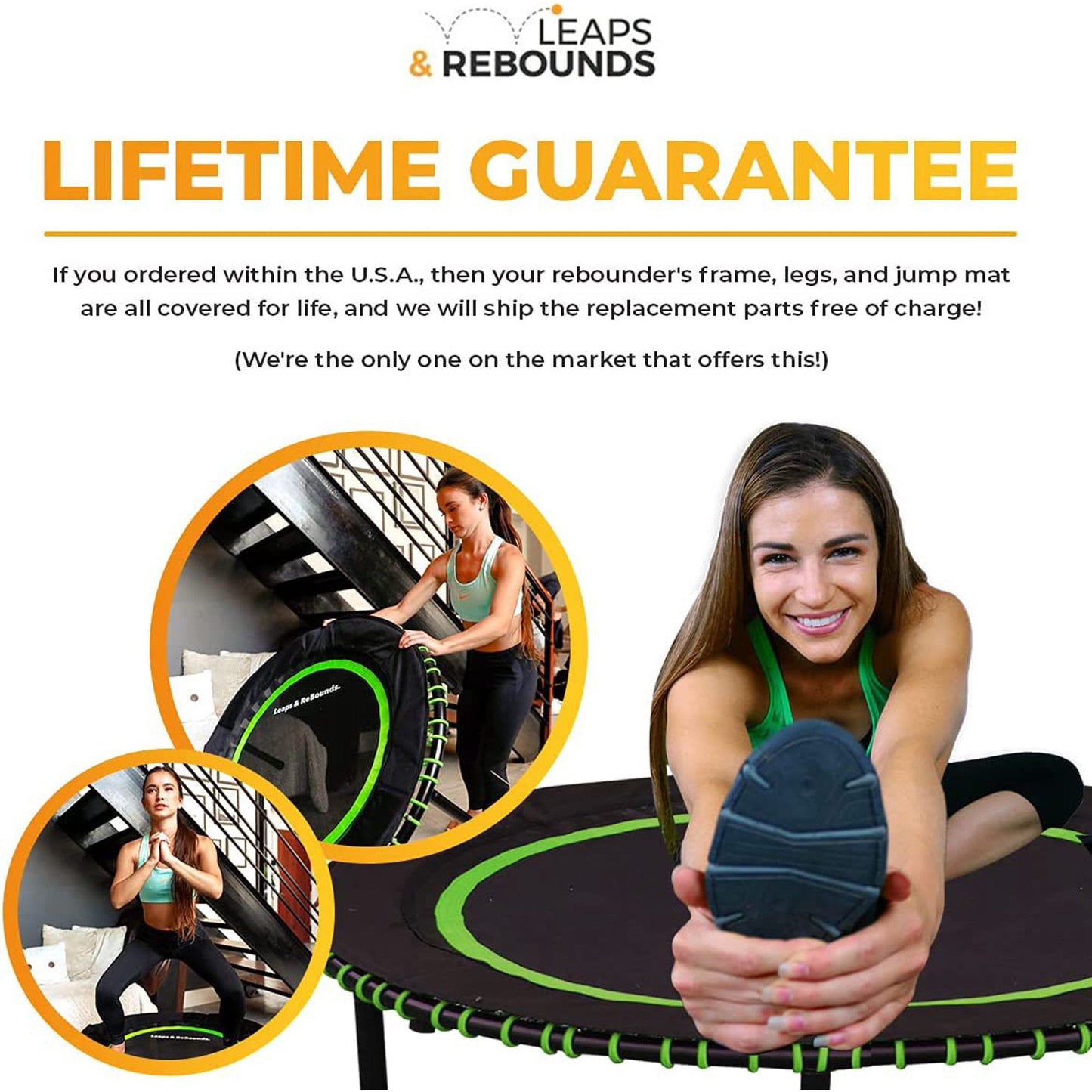 LEAPS & REBOUNDS 48" Adjustable Stability Bar with 48" Fitness Trampoline, Red - 318056