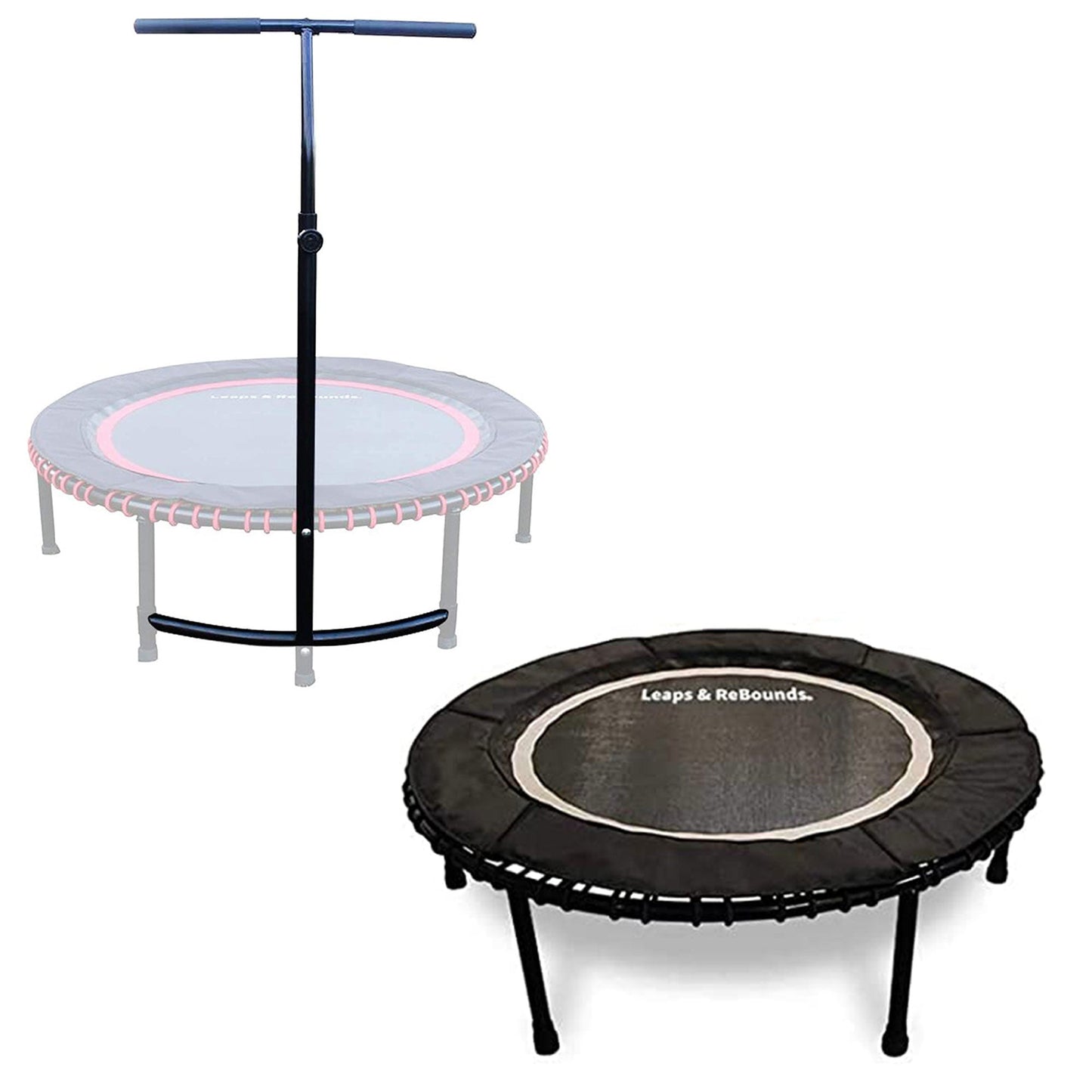 LEAPS & REBOUNDS 48" Adjustable Stability Bar with 48" Fitness Trampoline, Gray - 318057