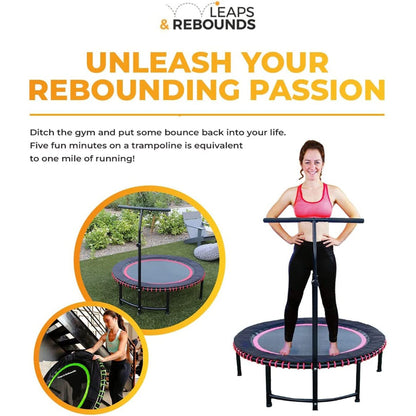 LEAPS & REBOUNDS 48" Adjustable Stability Bar with 48" Fitness Trampoline, Gray - 318057