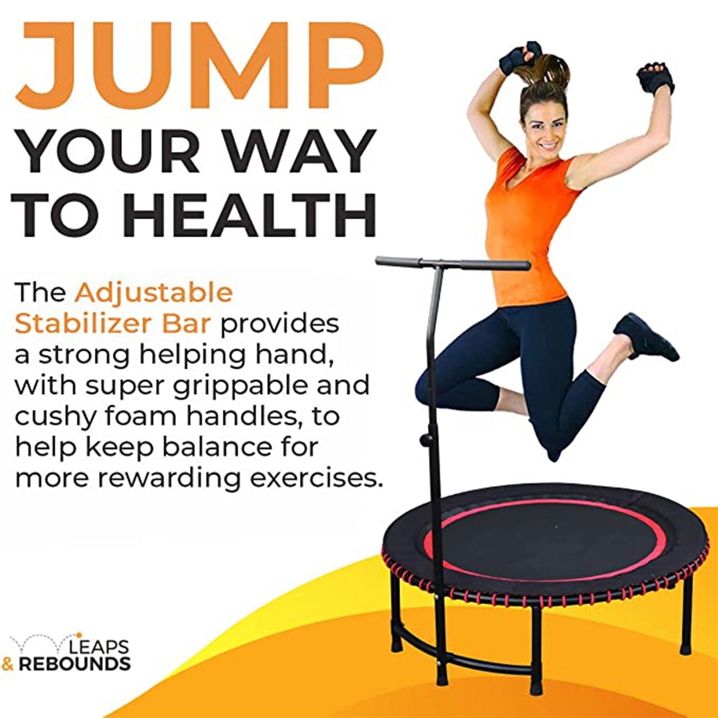 LEAPS & REBOUNDS 48" Adjustable Stability Bar with 48" Fitness Trampoline, Gray - 318057