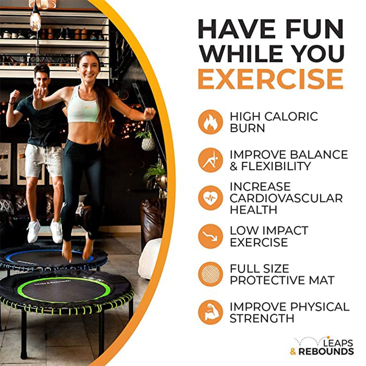 LEAPS & REBOUNDS 48" Adjustable Stability Bar with 48" Fitness Trampoline, Gray - 318057