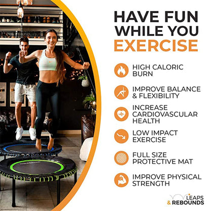 LEAPS & REBOUNDS 48" Adjustable Stability Bar with 48" Fitness Trampoline, Gray - 318057