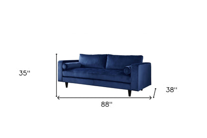 Modway Furniture 88" Navy Blue Velvet Sofa with Sleek Black Legs - Elegant Comfort for Modern Living Rooms! - 318808-HOMEROOTS