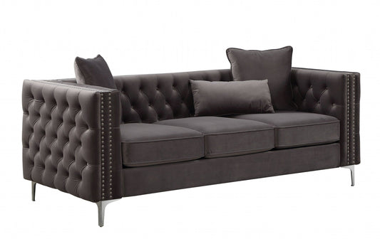 Modway Furniture 86" Dark Gray Velvet Sofa with Sleek Silver Legs - Modern Elegance for Your Living Room Space! - 318845-HOMEROOTS