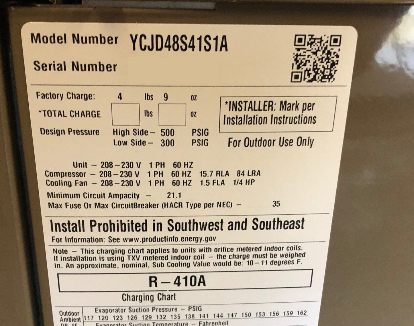 York International 4 Ton "LX" Series Split-System Air Conditioner, 13 SEER 208-230/60/1 R-410A - YCJD48S41S1A