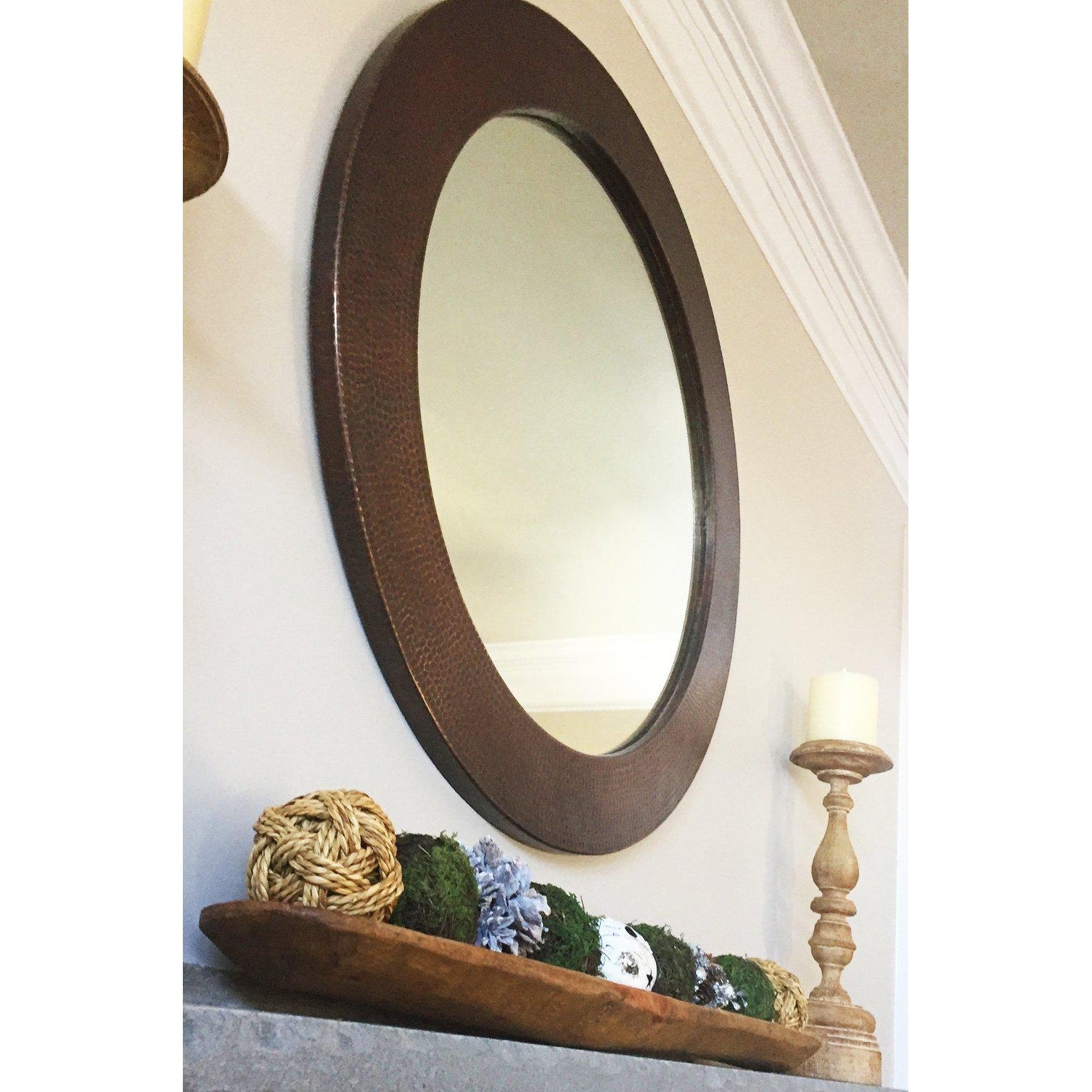 Premier Copper 34 in. Round Hammered Copper Mirror - MFR3434