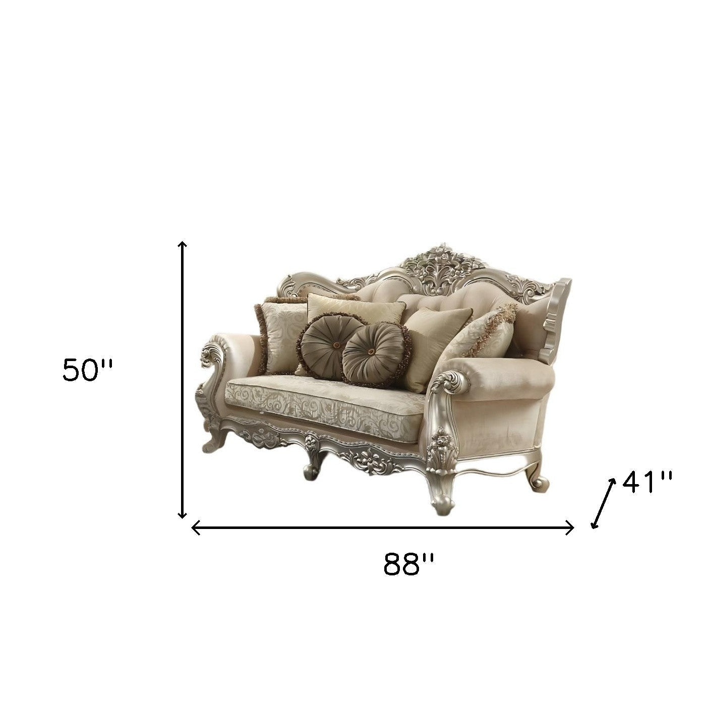 Modway Furniture 88" Champagne Velvet Curved Floral Sofa with Toss Pillows - Luxurious Comfort & Elegant Design - 348214-HOMEROOTS