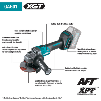 MAKITA 40V Max XGT GAG01M1 Brushless Cordless 4‑1/2” / 5" Angle Grinder Kit, with Electric Brake (4.0Ah) - GAG01M1