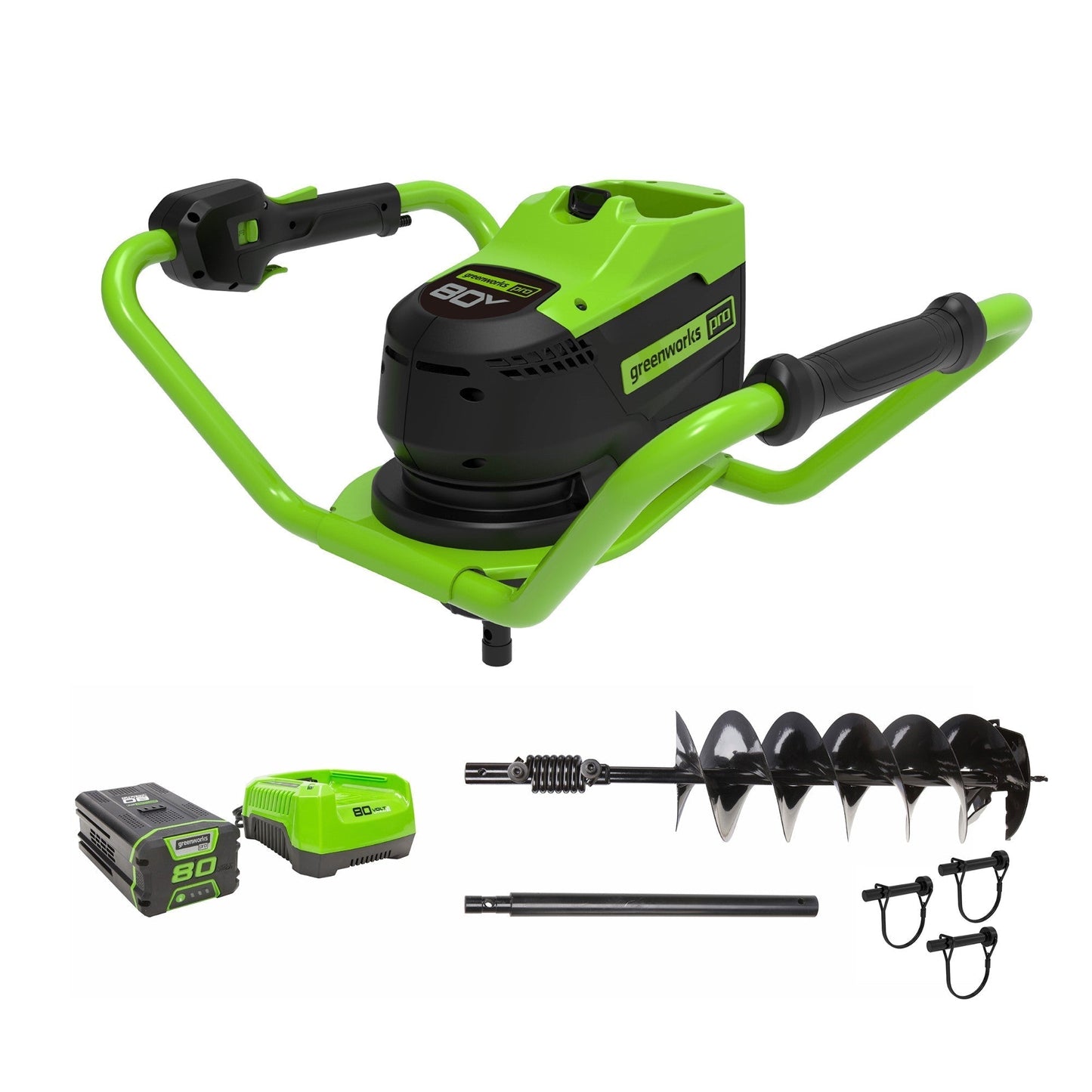 Greenworks 80V Cordless Battery Brushless Earth Auger / Post Hole Digger w/ 4Ah Battery & Charger - 3705002CO