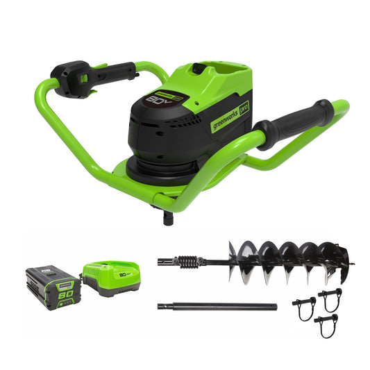 Greenworks 80V Cordless Battery Brushless Earth Auger / Post Hole Digger w/ 4Ah Battery & Charger - 3705002CO