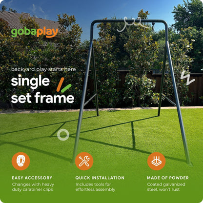 Gobaplay Explorer Kids Swing Set w/Frame, Dual Platform Saucer, Swings & Trapeze - 399863