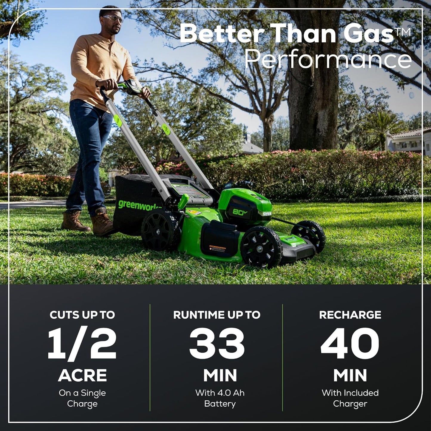 Greenworks 80V 21" Cordless Battery 4-in-1 Self-Propelled Lawn Mower w/ 4.0Ah Battery & Charger - 2550402