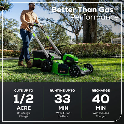 Greenworks 80V 21" Cordless Battery 4-in-1 Self-Propelled Lawn Mower w/ 4.0Ah Battery & Charger - 2550402