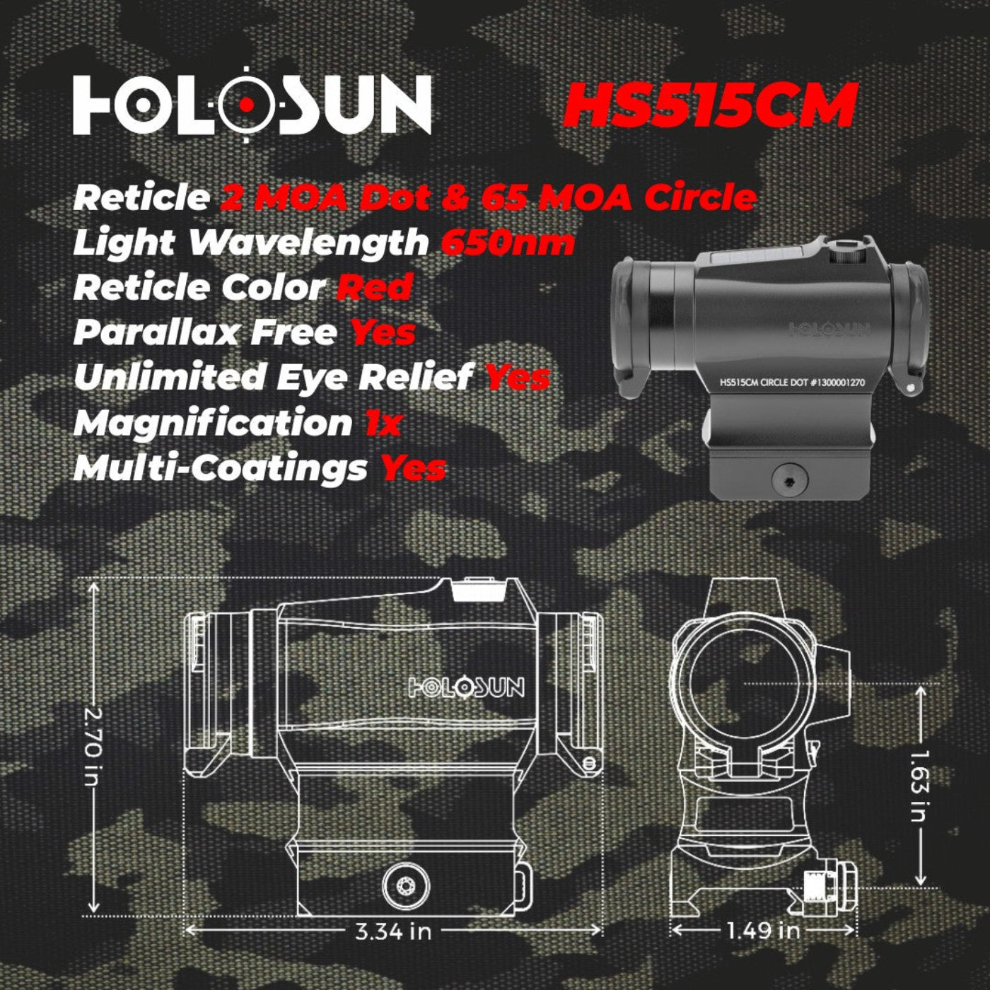 Holosun HS515CM Military Grade Micro Red Circle Dot Sight/Solar Panel/QD Mount Optics Lens Cleaning Pen, Extra Battery and Lens Cleaning Cloth Bundle - HS515CM_Towel_W4U-LCP_2032