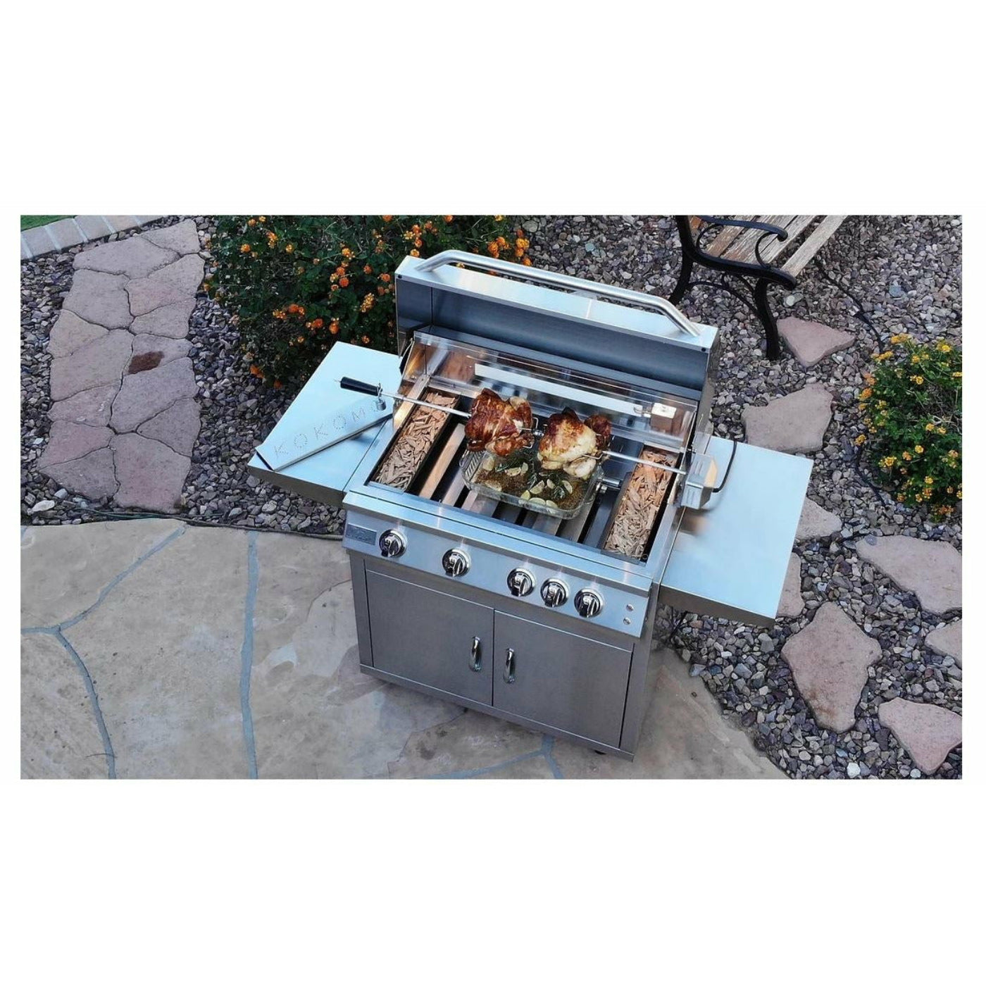 KOKOMO Professional 4 Burner 32 Inch Cart Model BBQ Grill With Lights & Locking Casters - KO-BAK4BG-PRO+KO-BAK4BG-C
