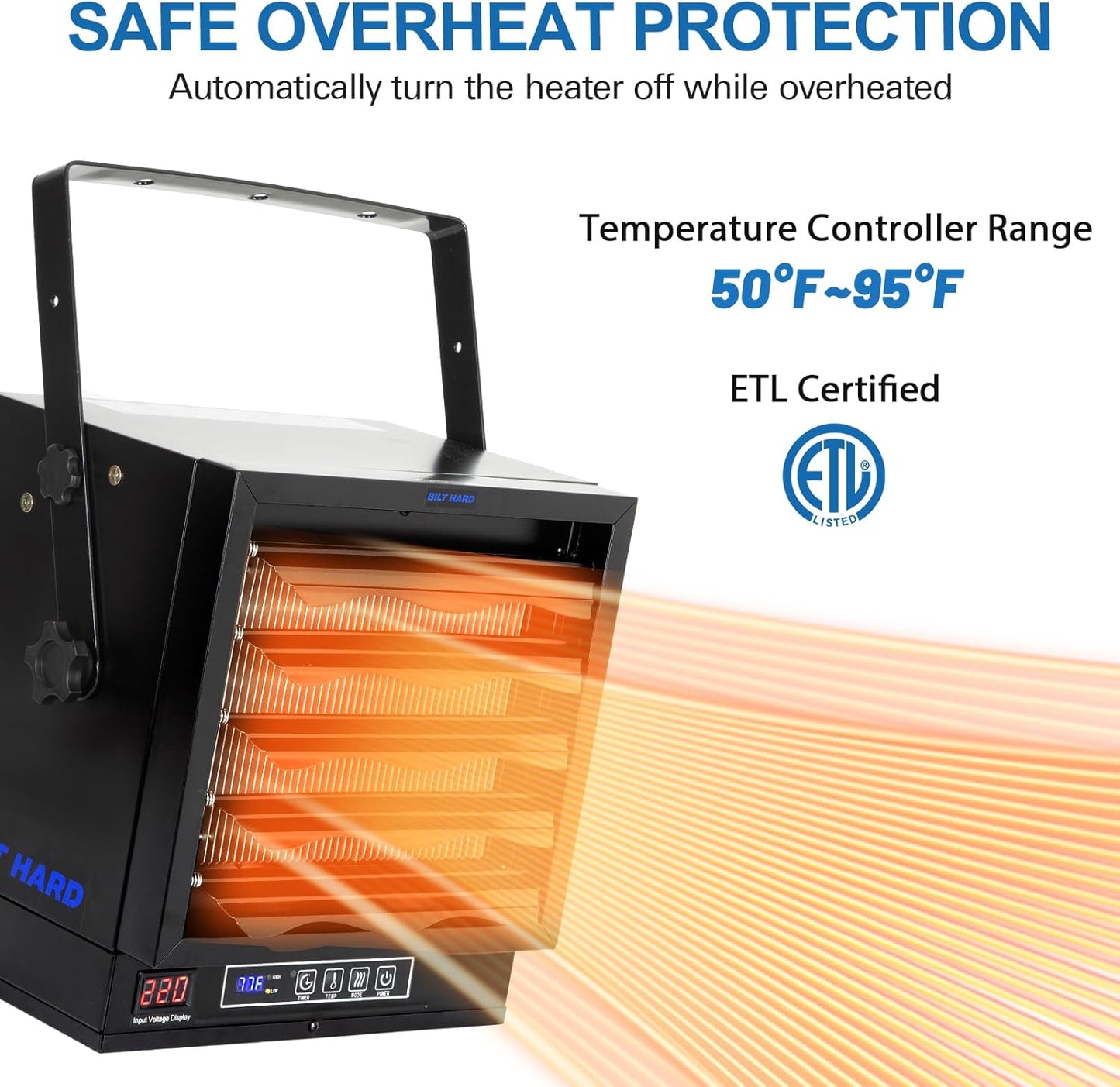 BILT HARD 10,000W Garage Heater, 240V Digital Fan-Forced Wall Mount Shop Heater with Full-Function Remote, Hardwired Shop Heater with 8H Timer, Overheat Protection, Ideal for Garage, Workshop - WHF-0509