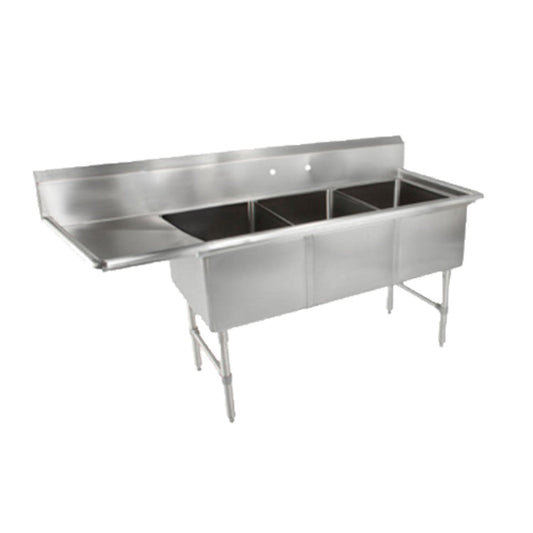 John Boos 3B18244-1D18L Three-Compartment "B" Series Sink, 18" Left Drainboard