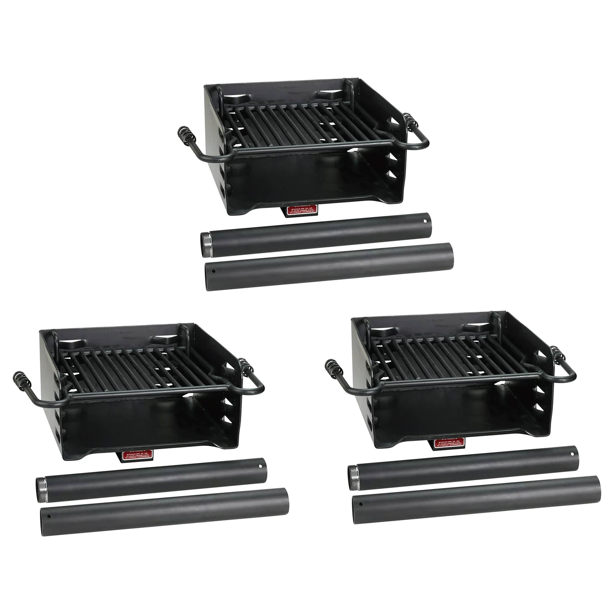 Pilot Rock Park Style Steel Outdoor BBQ Charcoal Grill and Post, Black (3 Pack) - 404010